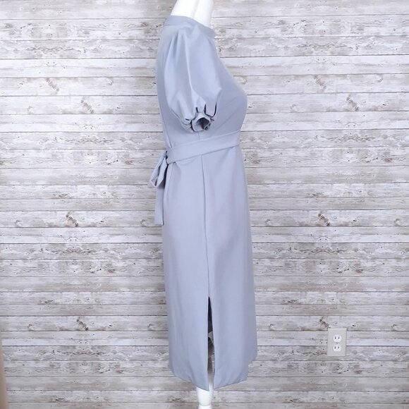 New Caara Womens Puff Sleeve Dress S Belted Gray 570A - Picture 2 of 6